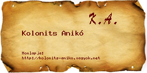 Kolonits Anikó névjegykártya